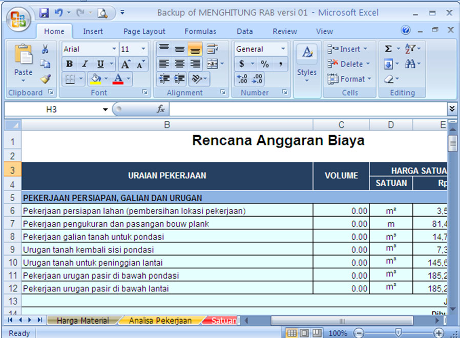 Software RAB Excel untuk Menghitung Anggaran Biaya Bangunan